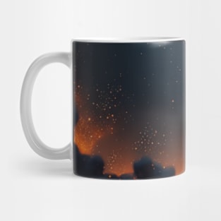 With pattern, sky with stars, dark blue, dark orange Mug